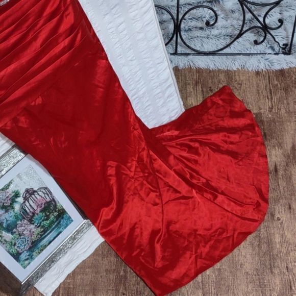 Red Strapless Mermaid Gown with Rhinestone Embellished Front Band - Picture 5 of 16